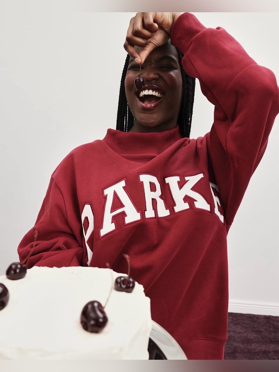 Parke Tops - Parke Valentine’s Day Varsity Mockneck Fleece Sweatshirt Size L/XL